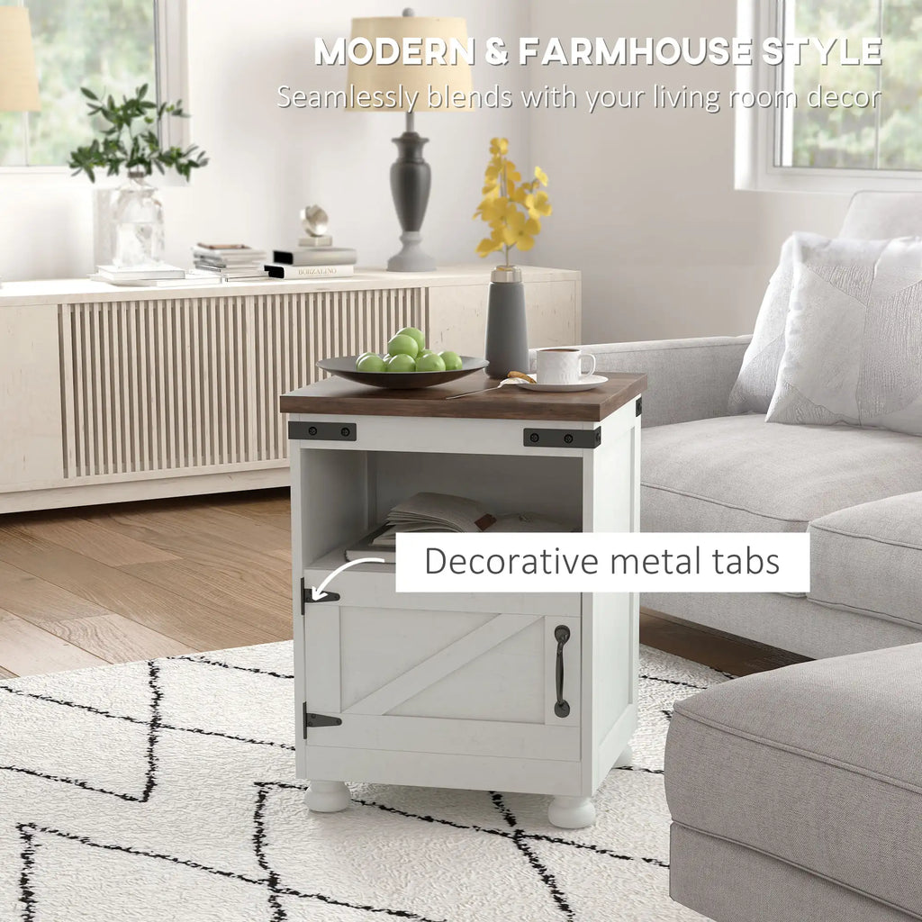 Farmhouse Side Table with Open Shelf and Cabinet Storage