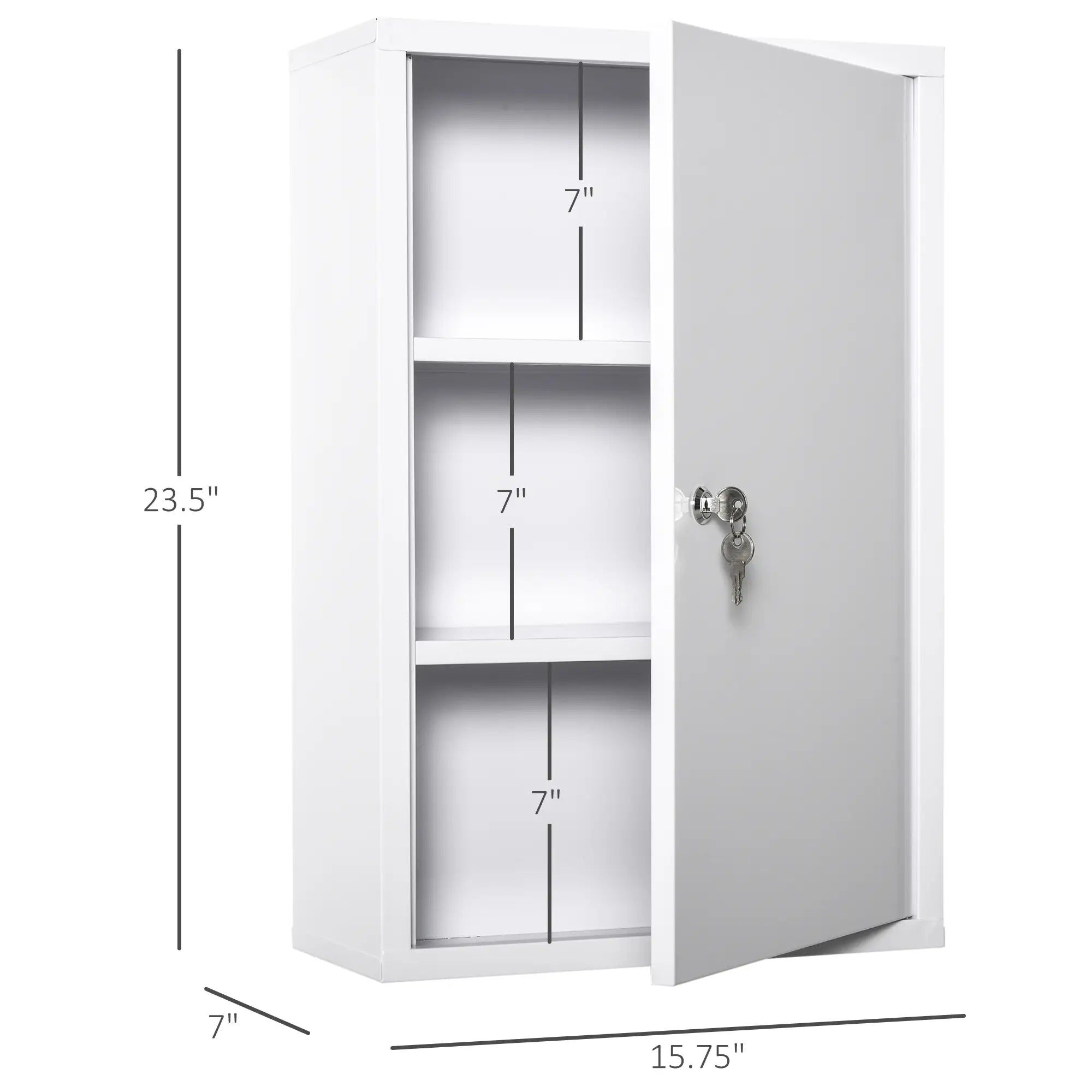 Lockable 3-Tier Steel Medicine Cabinet with 2 Keys