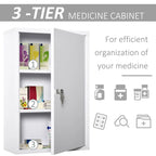 Lockable 3-Tier Steel Medicine Cabinet with 2 Keys