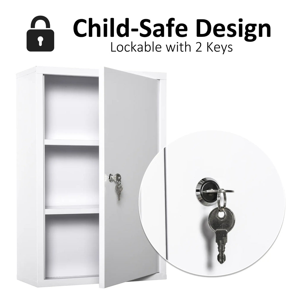 Lockable 3-Tier Steel Medicine Cabinet with 2 Keys