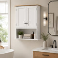 Wall-Mounted Bathroom Cabinet with Double Doors, Adjustable Shelf and Open Storage