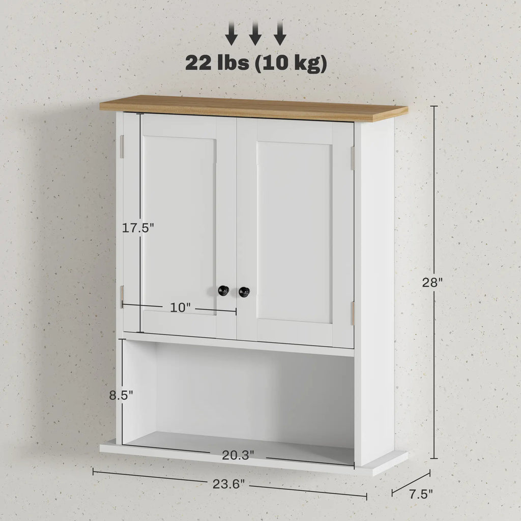 Wall-Mounted Bathroom Cabinet with Double Doors, Adjustable Shelf and Open Storage