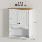 Wall-Mounted Bathroom Cabinet with Double Doors, Adjustable Shelf and Open Storage