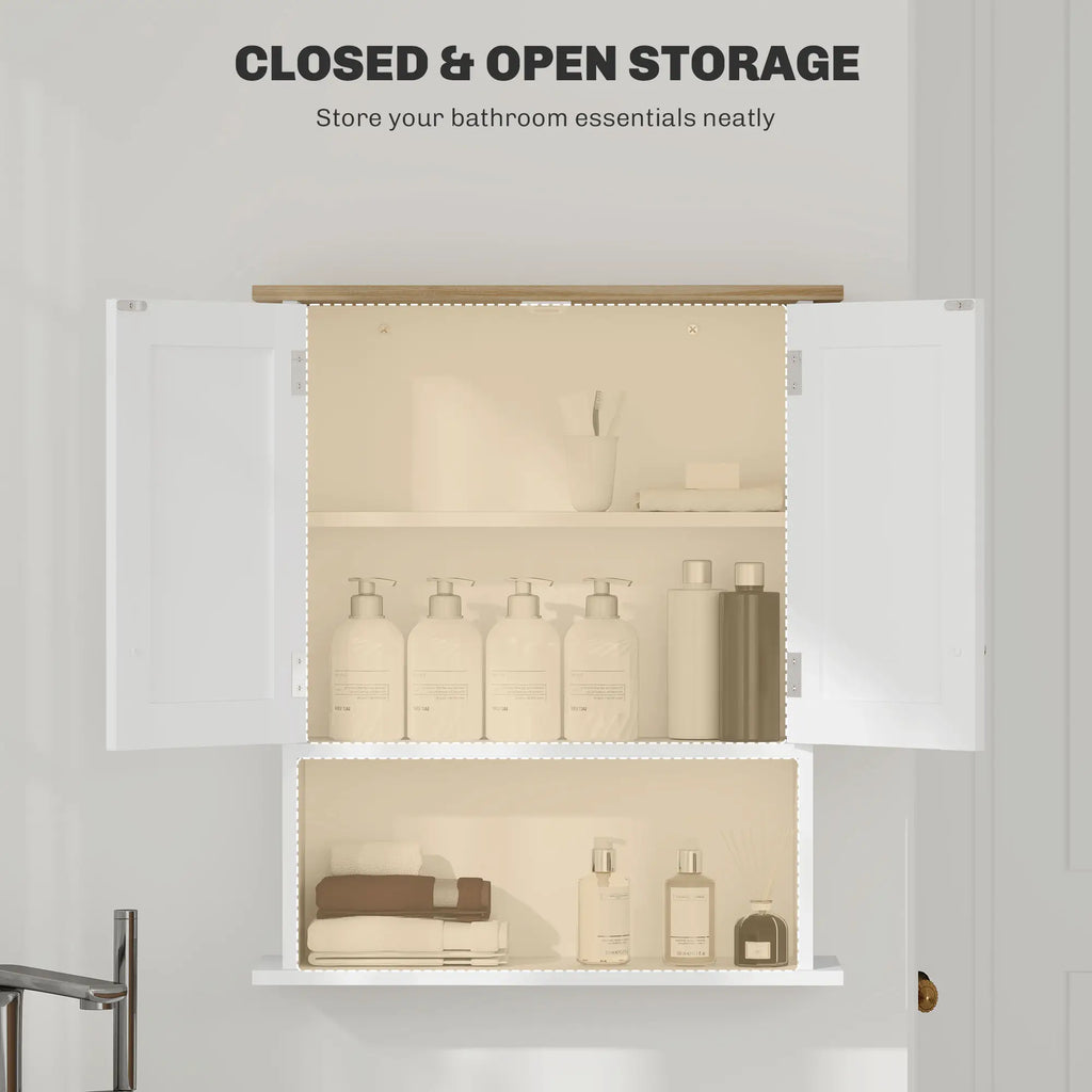 Wall-Mounted Bathroom Cabinet with Double Doors, Adjustable Shelf and Open Storage