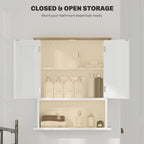 Wall-Mounted Bathroom Cabinet with Double Doors, Adjustable Shelf and Open Storage
