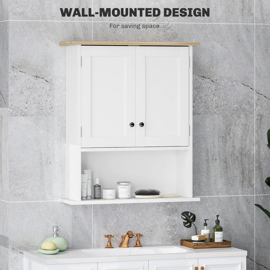 Wall-Mounted Bathroom Cabinet with Double Doors, Adjustable Shelf and Open Storage