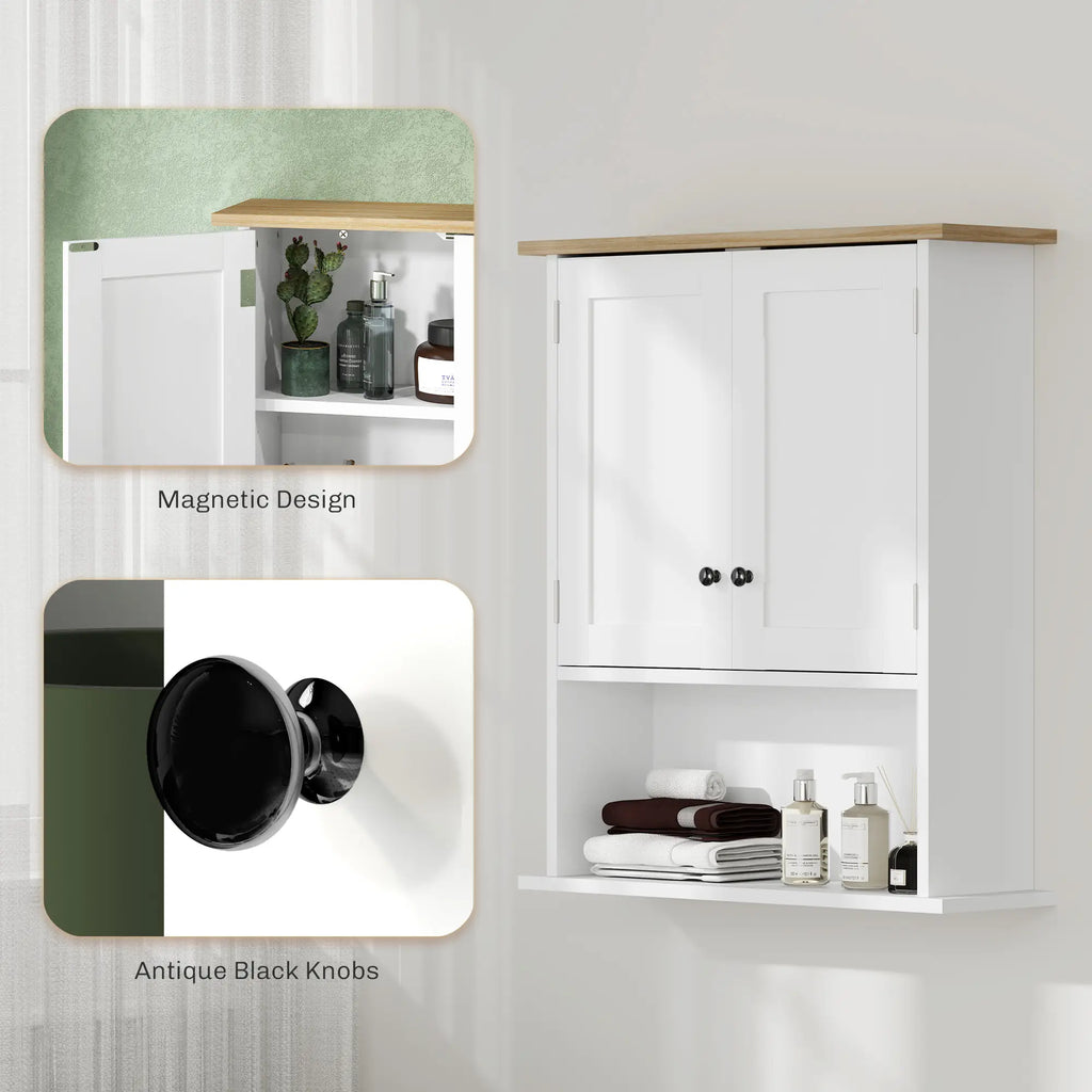 Wall-Mounted Bathroom Cabinet with Double Doors, Adjustable Shelf and Open Storage