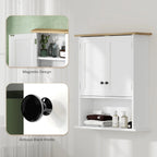 Wall-Mounted Bathroom Cabinet with Double Doors, Adjustable Shelf and Open Storage