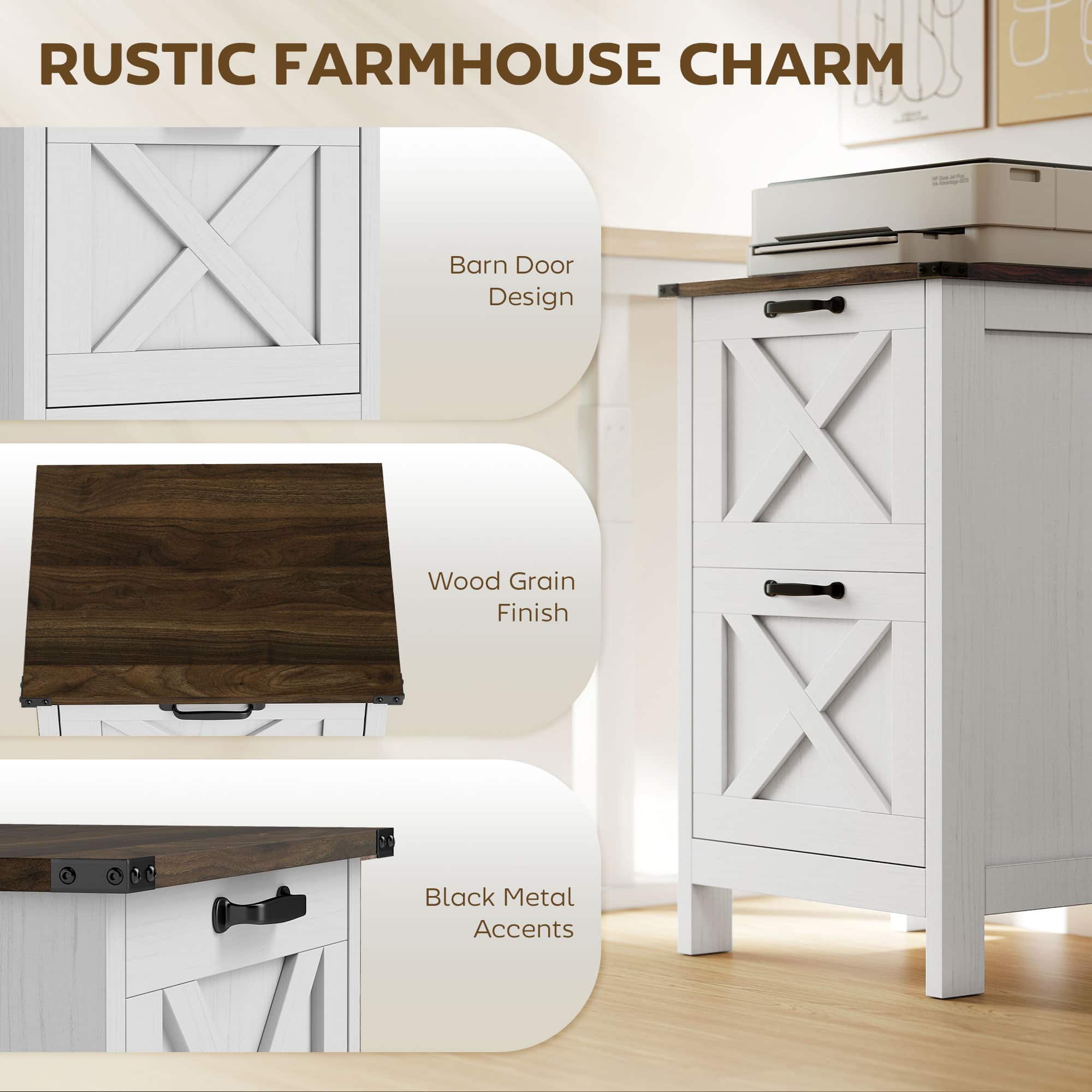 29.5" Rustic Farmhouse 2-Drawer Vertical File Cabinet for Letter and A4 Files