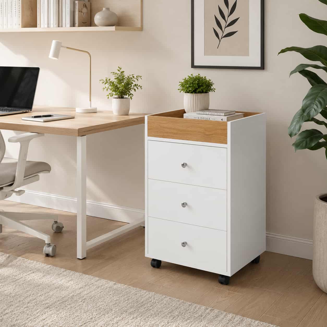 26.2" 3-Drawer Rolling File Cabinet with Removable Top Tray and Locking Casters