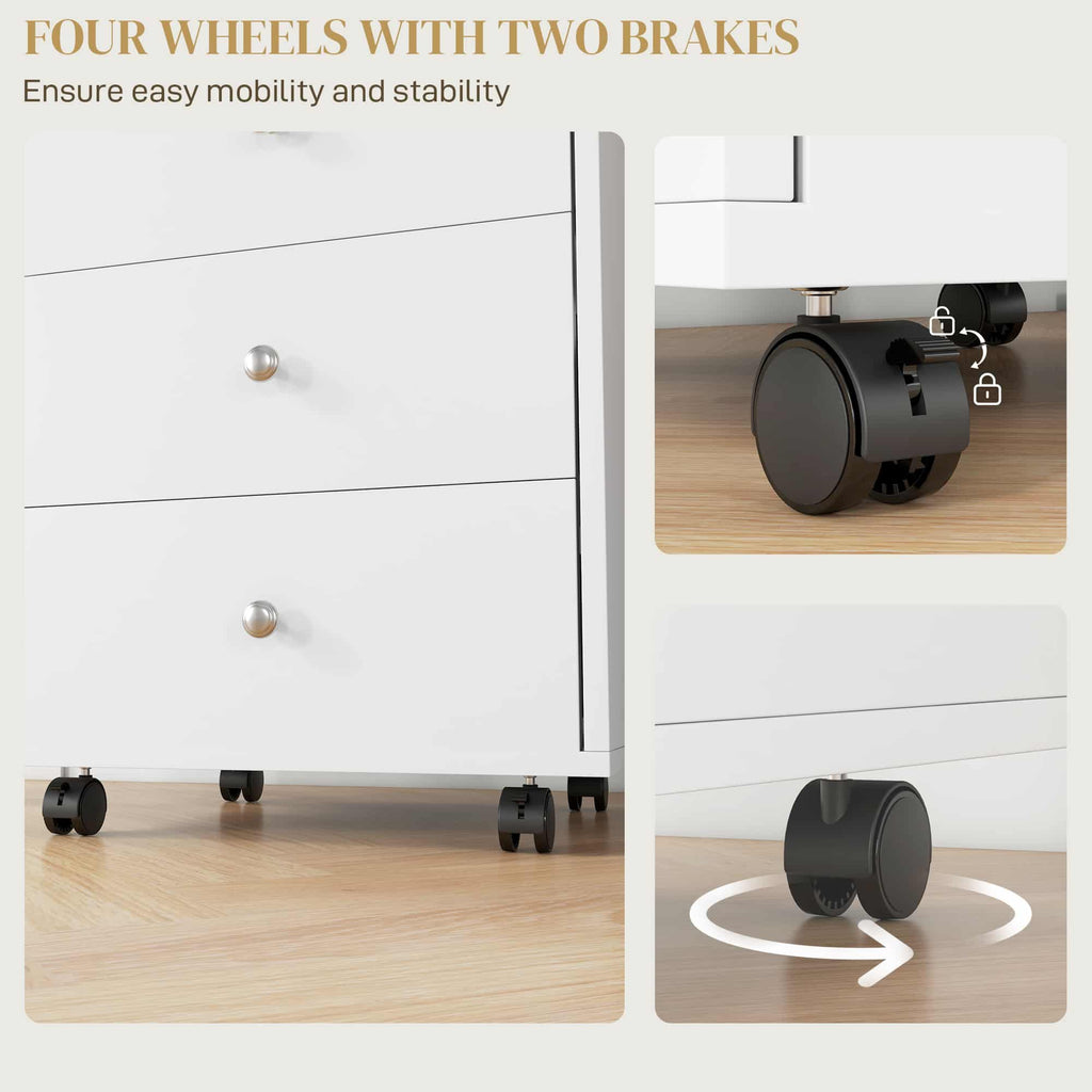 26.2" 3-Drawer Rolling File Cabinet with Removable Top Tray and Locking Casters