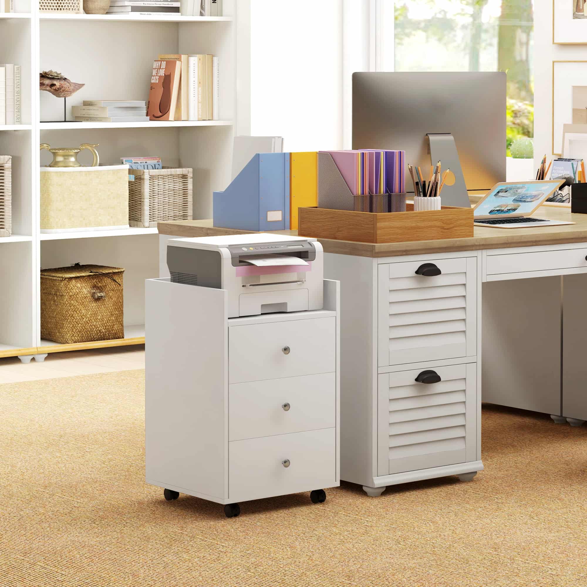 26.2" 3-Drawer Rolling File Cabinet with Removable Top Tray and Locking Casters