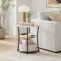 3-Tier Round End Table with Charging Station and Fabric Storage Basket