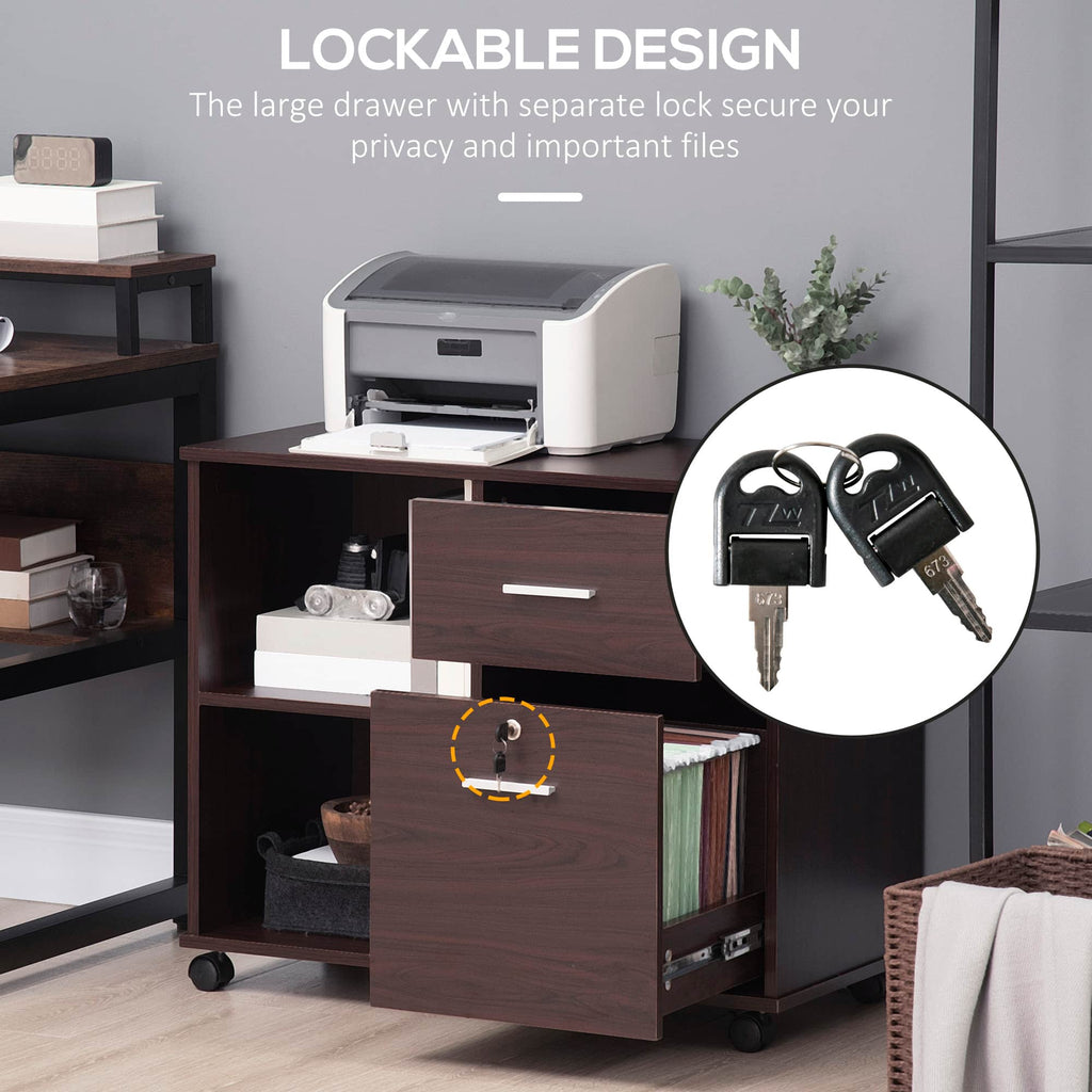 34" Mobile Lateral File Cabinet and Printer Stand with Lockable Drawer, Open Shelves and Casters