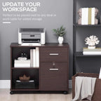 34" Mobile Lateral File Cabinet and Printer Stand with Lockable Drawer, Open Shelves and Casters