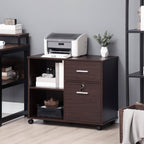 34" Mobile Lateral File Cabinet and Printer Stand with Lockable Drawer, Open Shelves and Casters