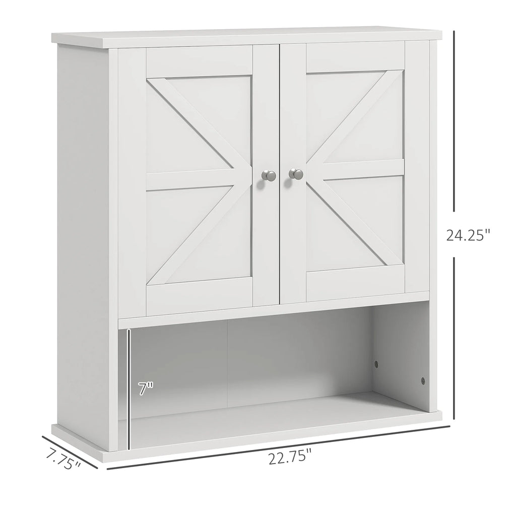 Farmhouse Wall-Mounted Bathroom Cabinet with Barn Doors, Adjustable Shelf and Open Storage