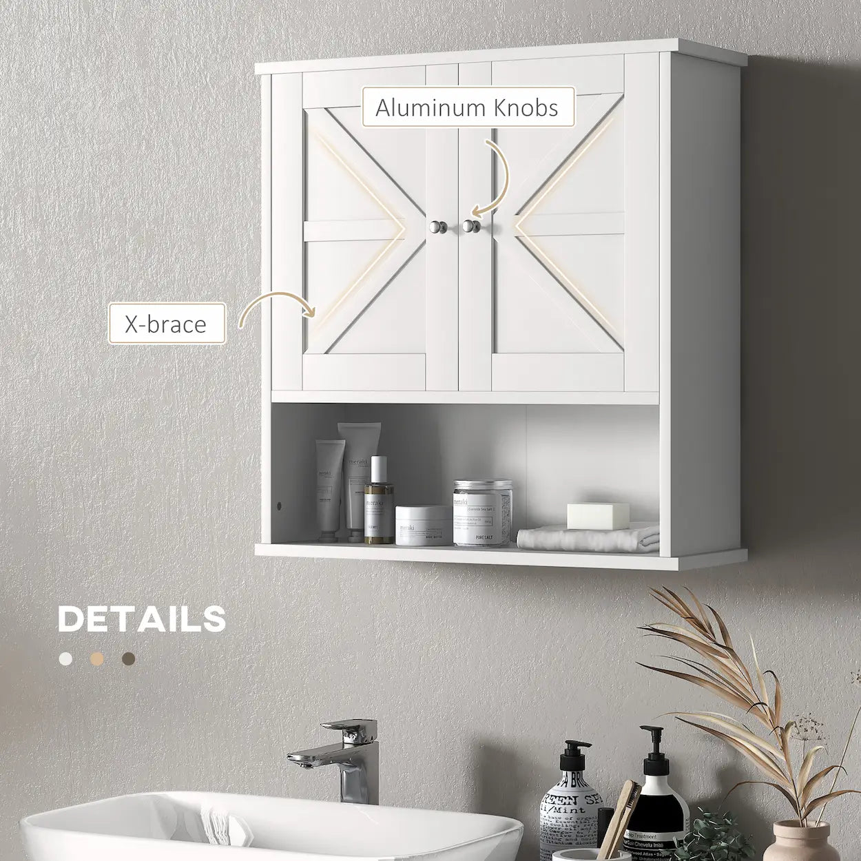 Farmhouse Wall-Mounted Bathroom Cabinet with Barn Doors, Adjustable Shelf and Open Storage