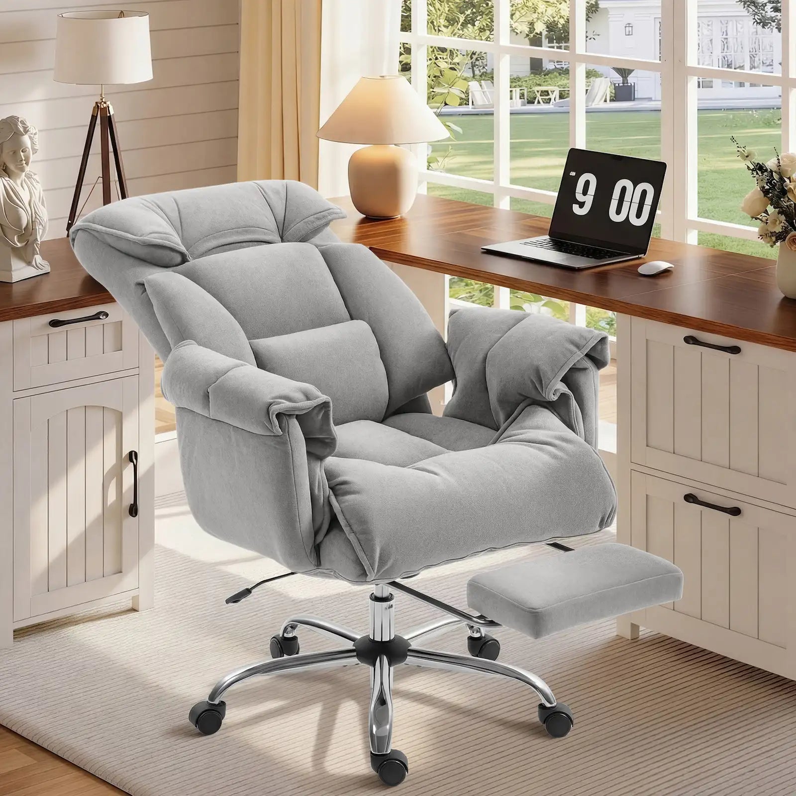 30.3" High-Back Reclining Office Chair with Foldable Backrest and Retractable Footrest