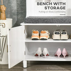 59" Hall Tree with Storage Bench, Open Shelves, Cabinet & Drawers for Entryway