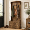 67" Rustic Entryway Hall Tree with Storage Bench and 4 Double Coat Hooks