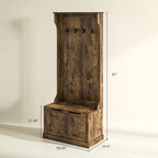 67" Rustic Entryway Hall Tree with Storage Bench and 4 Double Coat Hooks