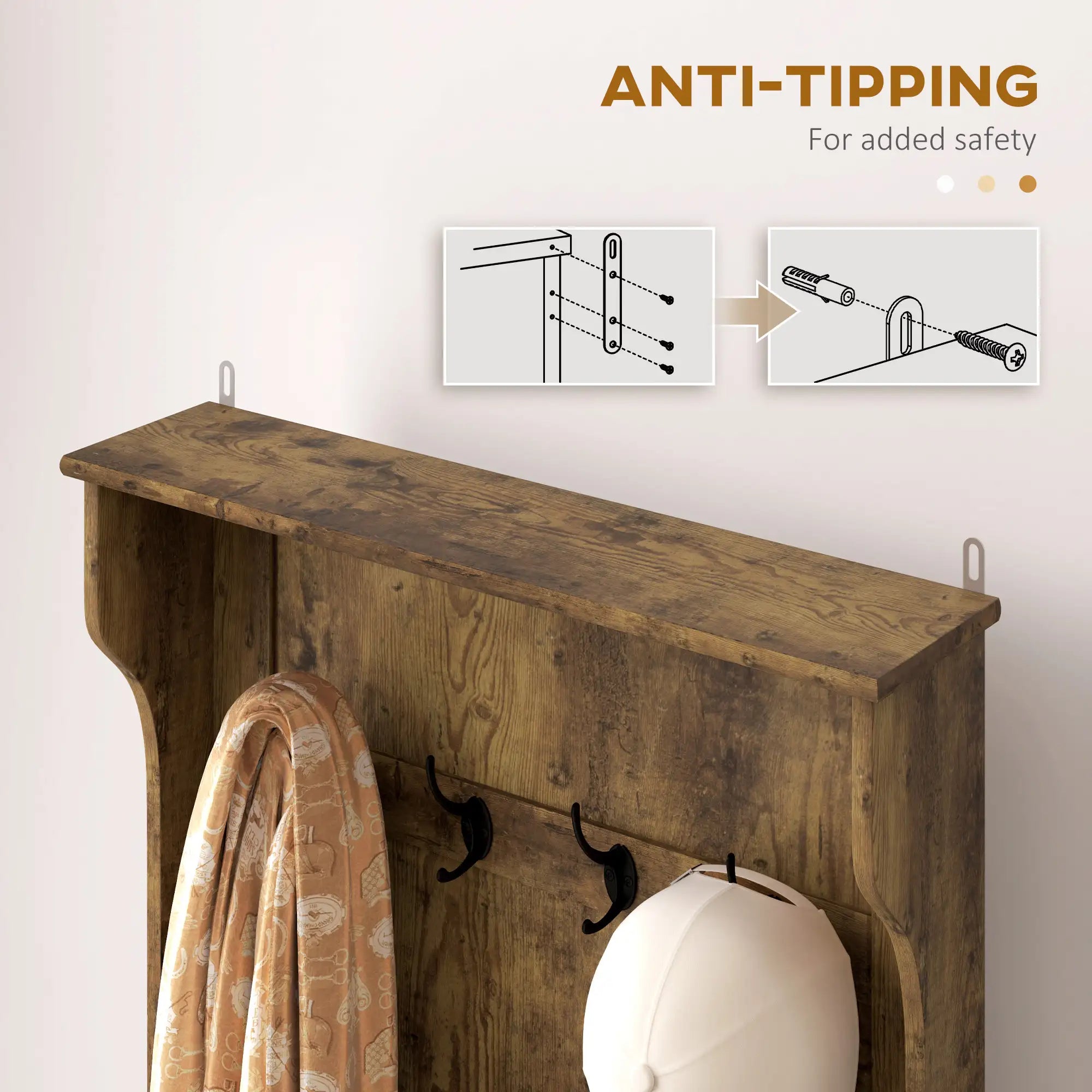 67" Rustic Entryway Hall Tree with Storage Bench and 4 Double Coat Hooks