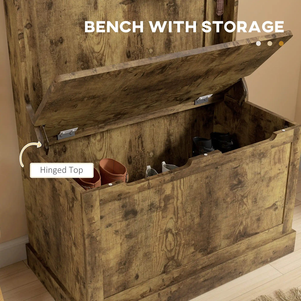 67" Rustic Entryway Hall Tree with Storage Bench and 4 Double Coat Hooks