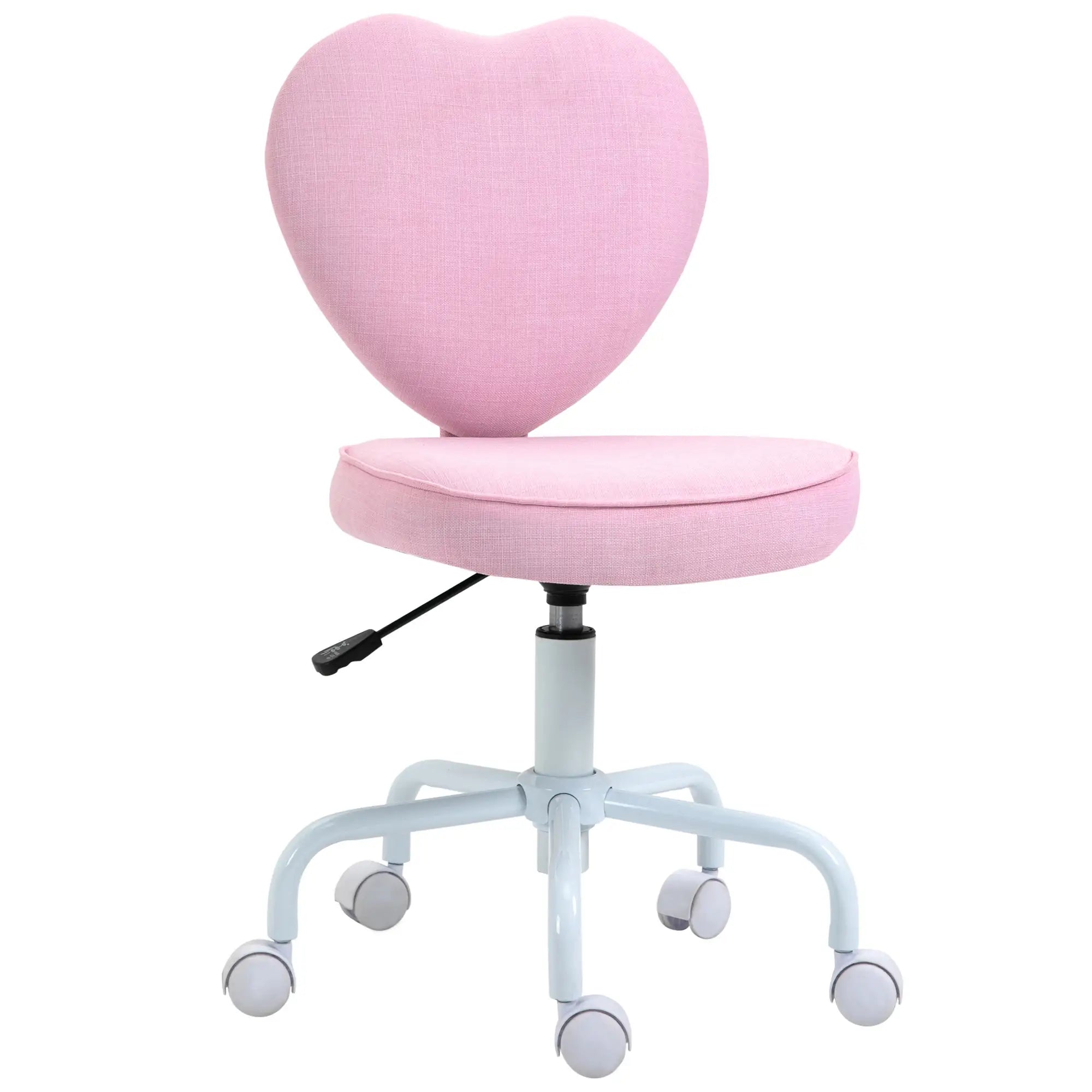 Heart-Shaped Armless Swivel Vanity Chair with Adjustable Height and Rolling Base