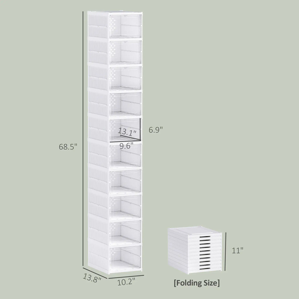 10-Pack Foldable Stackable Shoe Storage Boxes with Clear Drop-Front Doors, Fits Up to Men’s Size 10