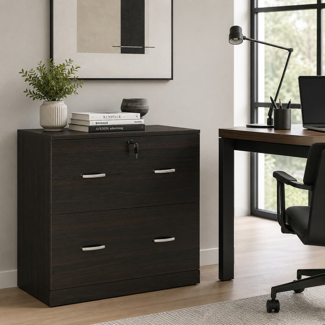 28.25" Lockable 2-Drawer Lateral File Cabinet with Hanging Bars and Two Keys