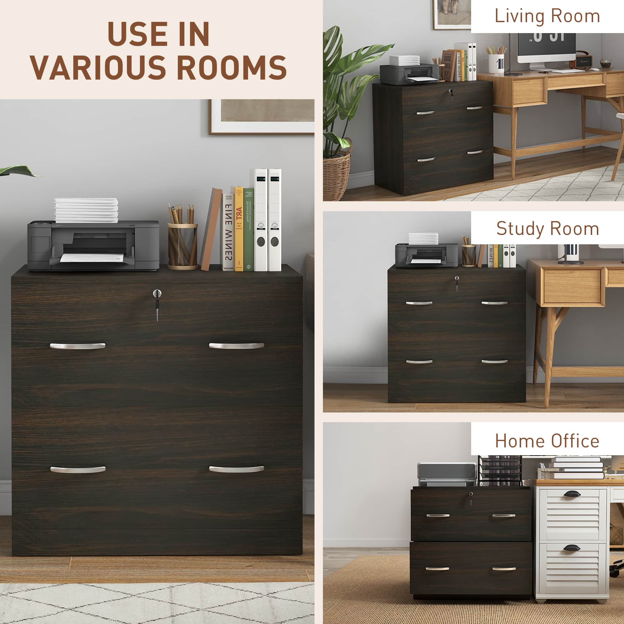 28.25" Lockable 2-Drawer Lateral File Cabinet with Hanging Bars and Two Keys