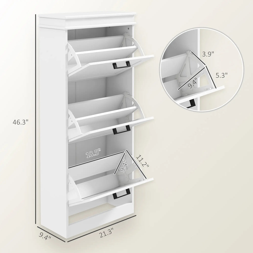 46.25" Narrow Shoe Storage Cabinet with 3 Flip Drawers and Adjustable Shelves