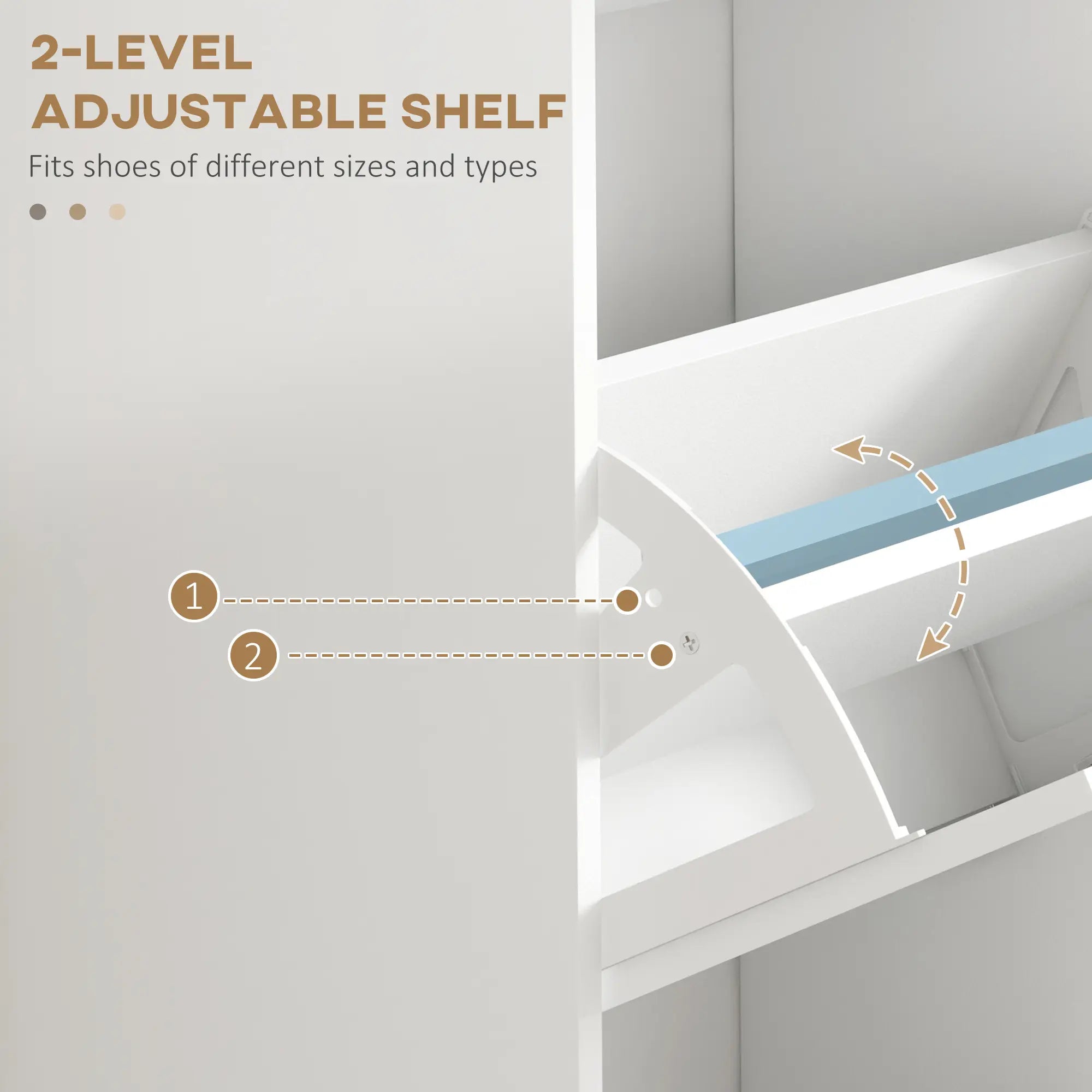 46.25" Narrow Shoe Storage Cabinet with 3 Flip Drawers and Adjustable Shelves