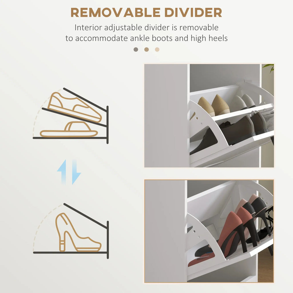 46.25" Narrow Shoe Storage Cabinet with 3 Flip Drawers and Adjustable Shelves