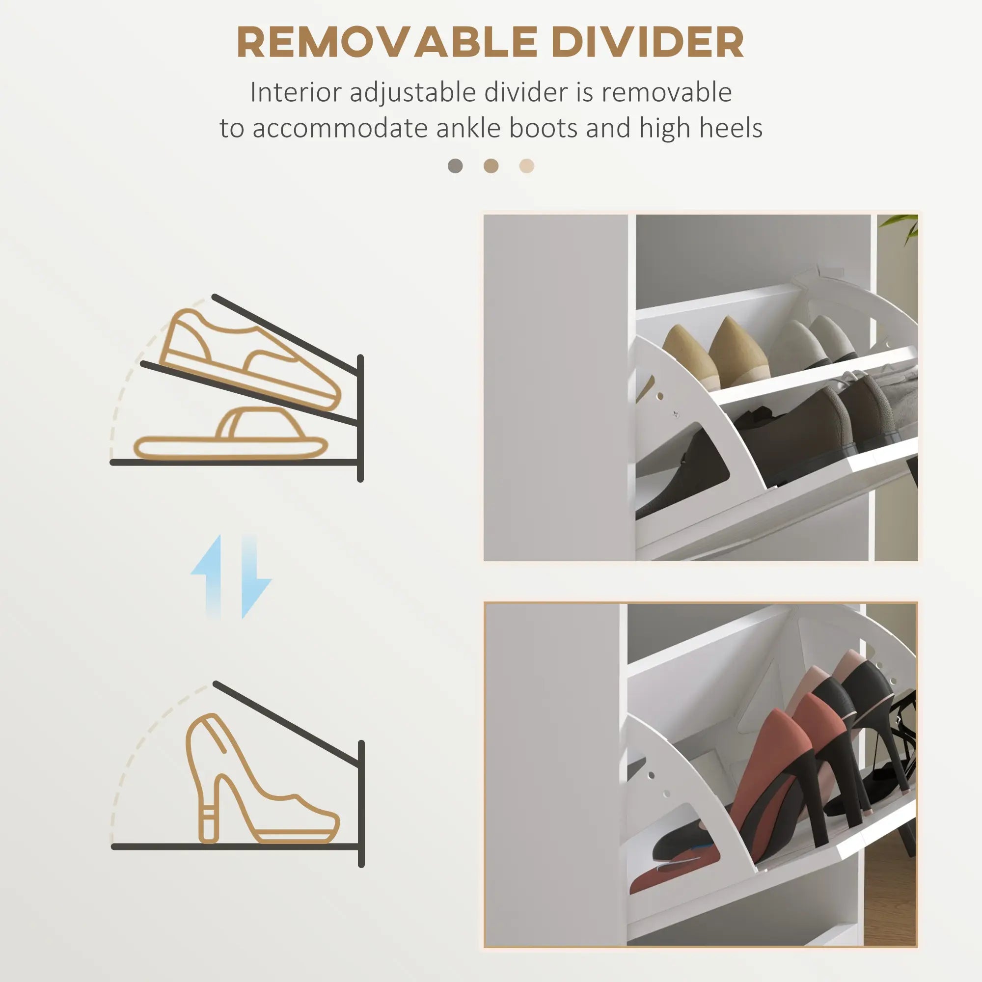 46.25" Narrow Shoe Storage Cabinet with 3 Flip Drawers and Adjustable Shelves