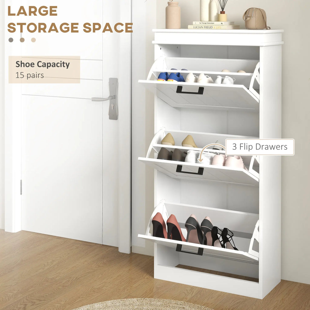 46.25" Narrow Shoe Storage Cabinet with 3 Flip Drawers and Adjustable Shelves