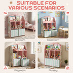 36" House-Shaped Kids Bookcase with Book Display, Open Cubbies and 2 Fabric Drawers