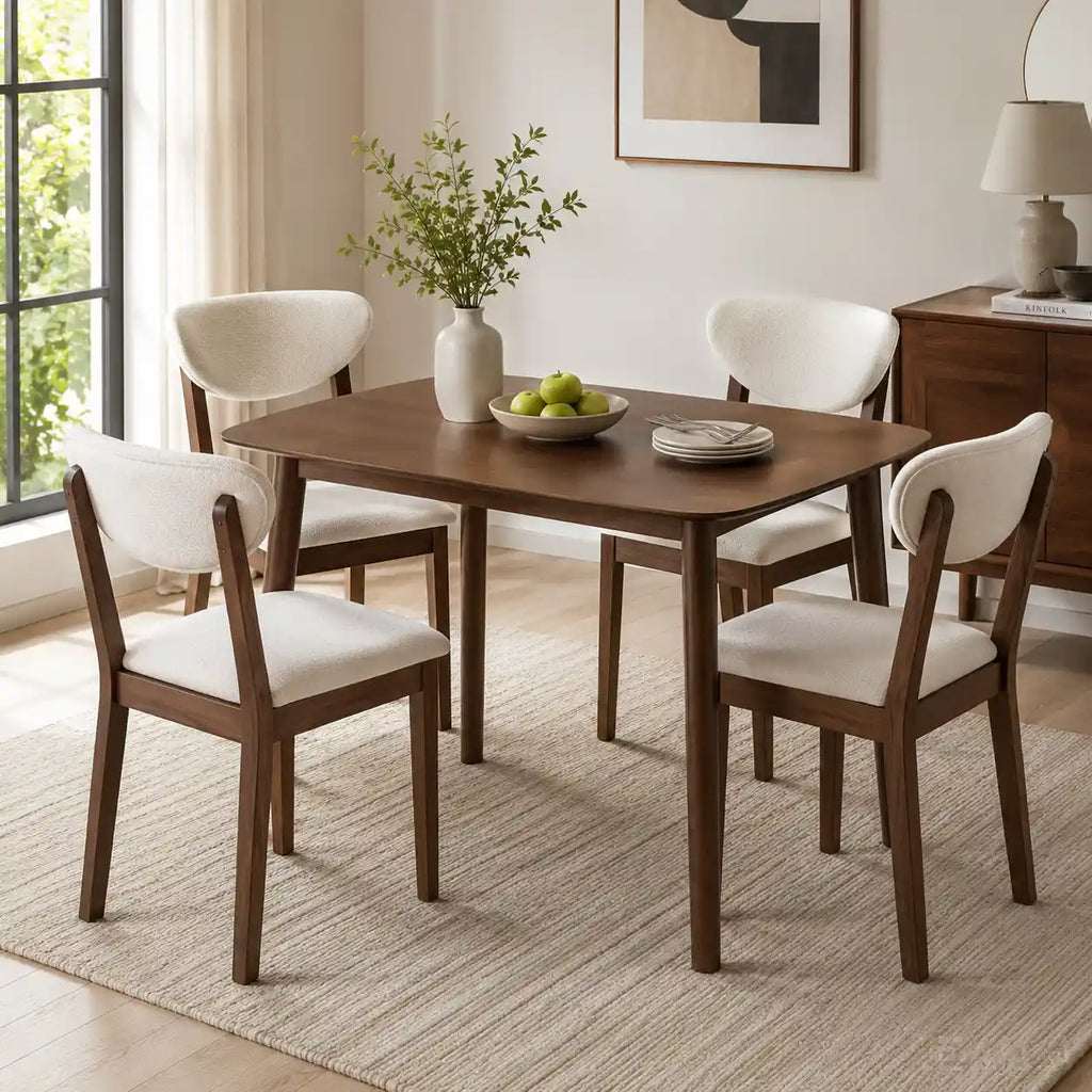 47.2" 5-Piece Mid-Century Dining Set with Upholstered Chairs for 4