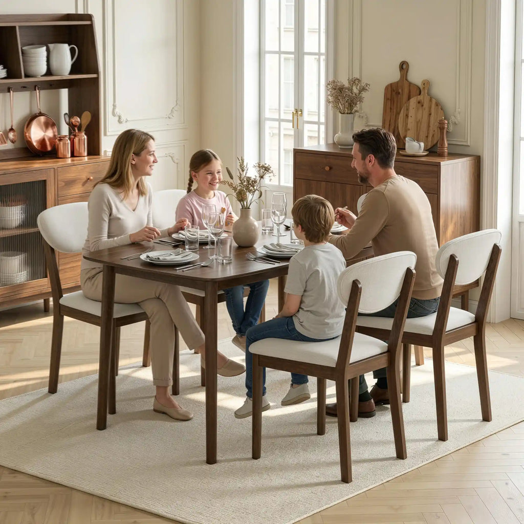 47.2" 5-Piece Mid-Century Dining Set with Upholstered Chairs for 4