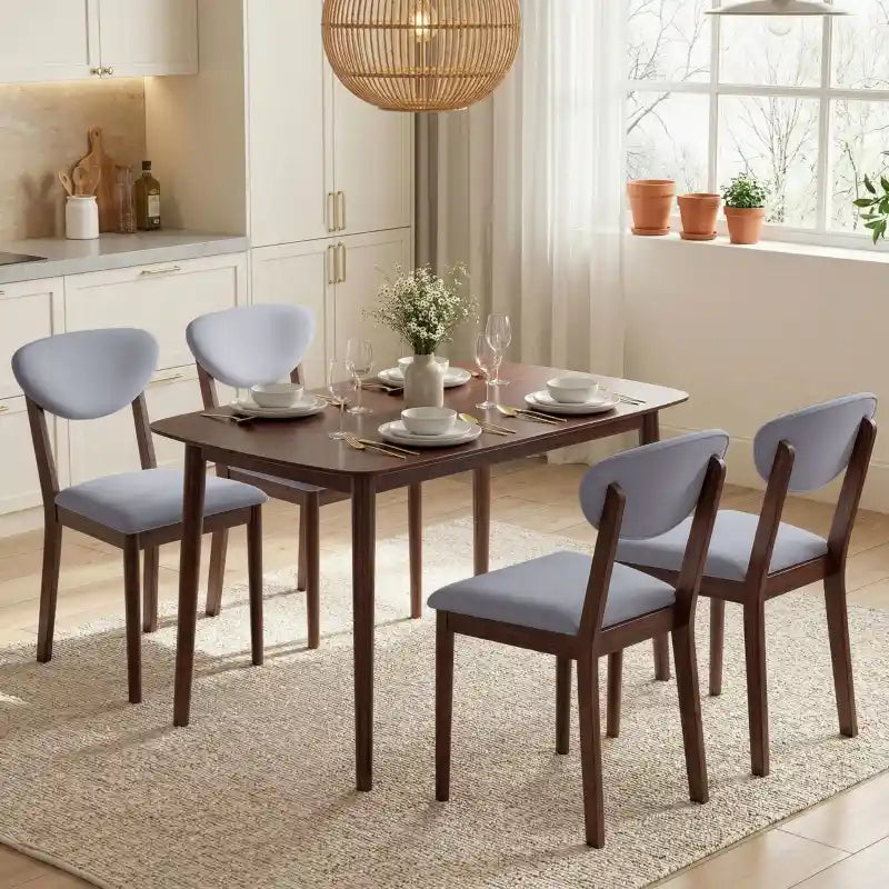 47.2" 5-Piece Mid-Century Dining Set with Upholstered Chairs for 4