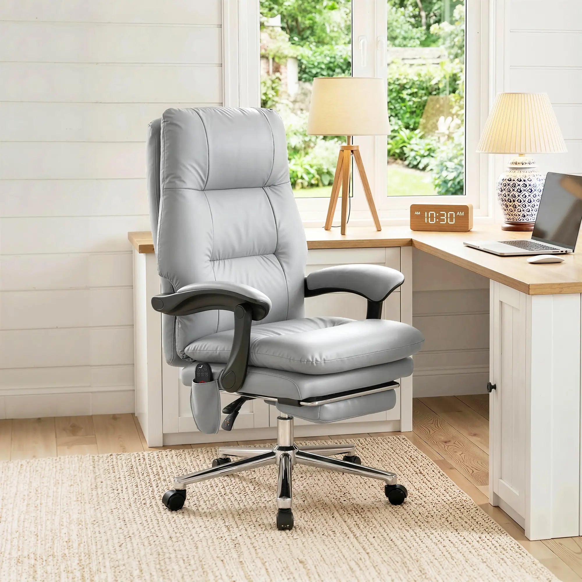 6-Point Massage Executive Office Chair with Reclining Back and Retractable Footrest