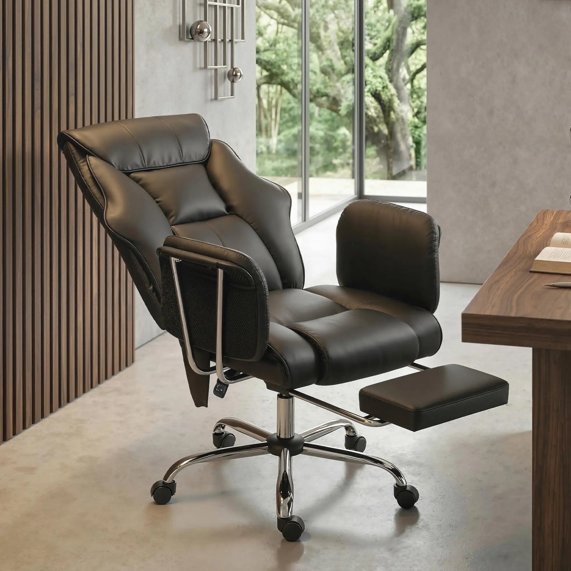 6-Point Massage Executive Office Chair with 155° Recline and Retractable Footrest