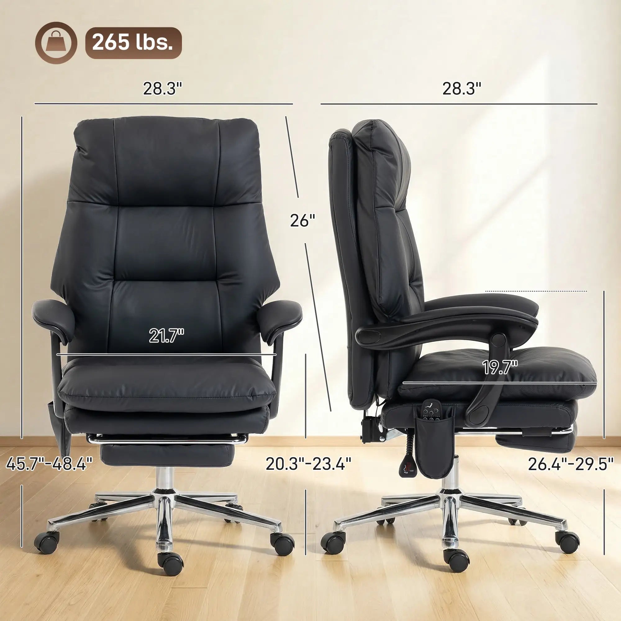 6-Point Massage Executive Office Chair with Reclining Back and Retractable Footrest