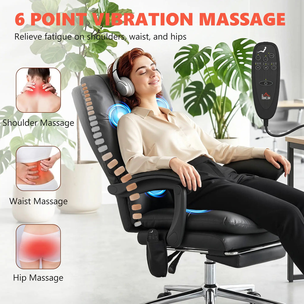 6-Point Massage Executive Office Chair with Reclining Back and Retractable Footrest