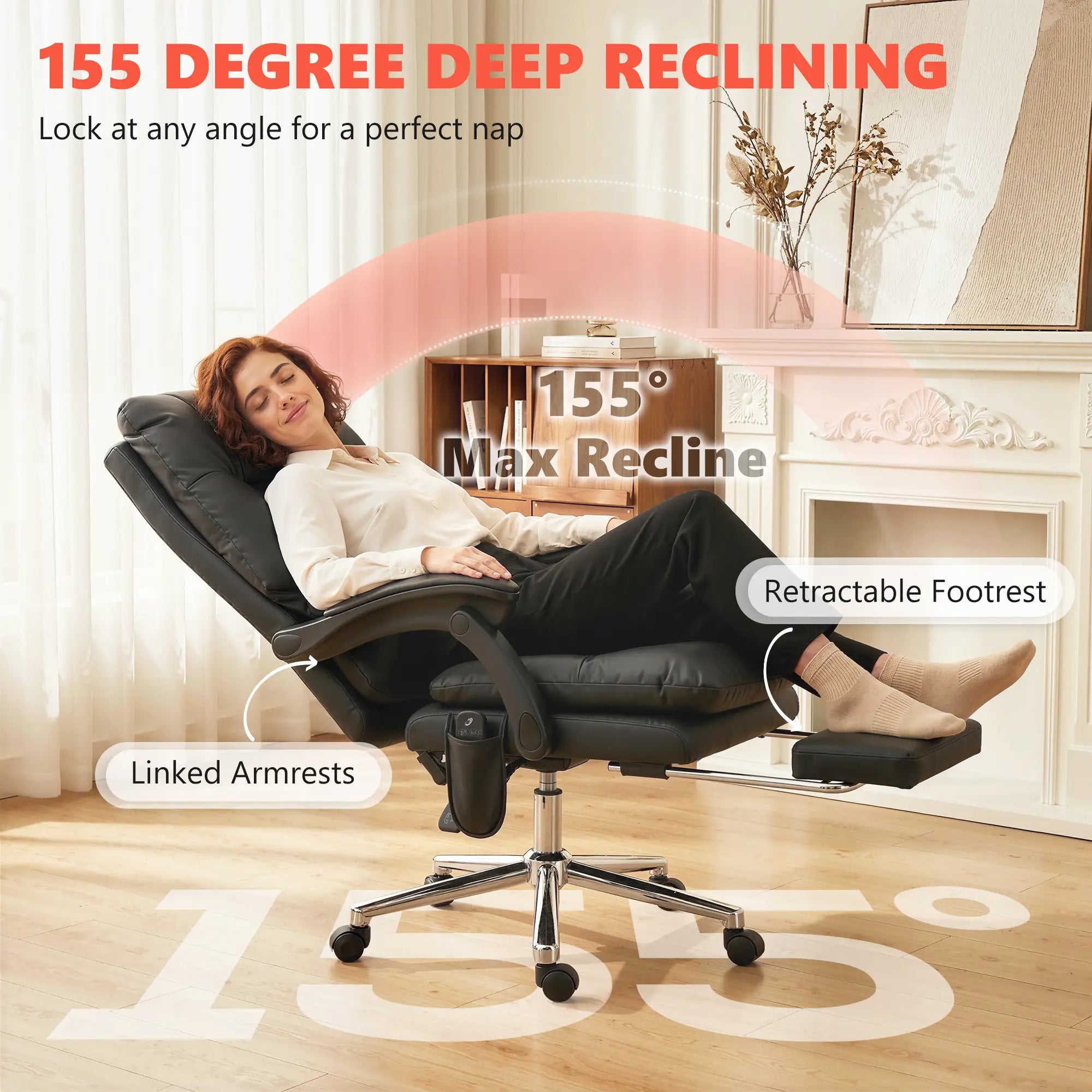 6-Point Massage Executive Office Chair with Reclining Back and Retractable Footrest