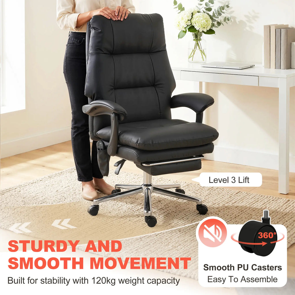 6-Point Massage Executive Office Chair with Reclining Back and Retractable Footrest