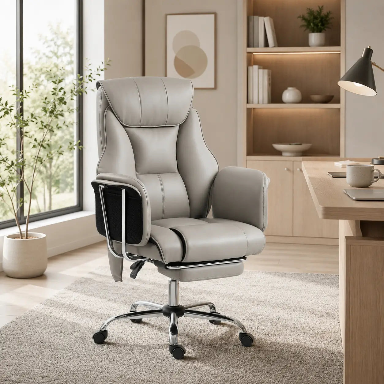6-Point Massage Executive Office Chair with 155° Recline and Retractable Footrest