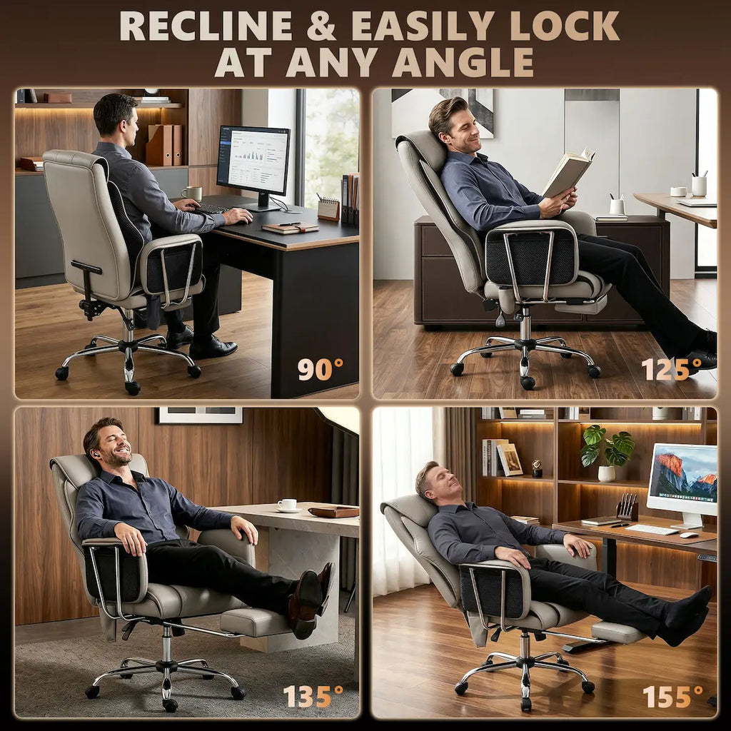 6-Point Massage Executive Office Chair with 155° Recline and Retractable Footrest