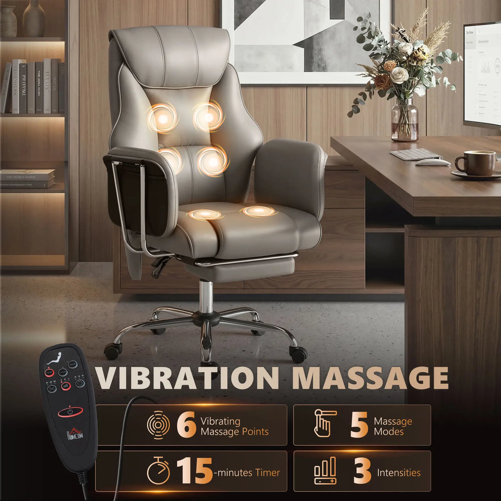 6-Point Massage Executive Office Chair with 155° Recline and Retractable Footrest